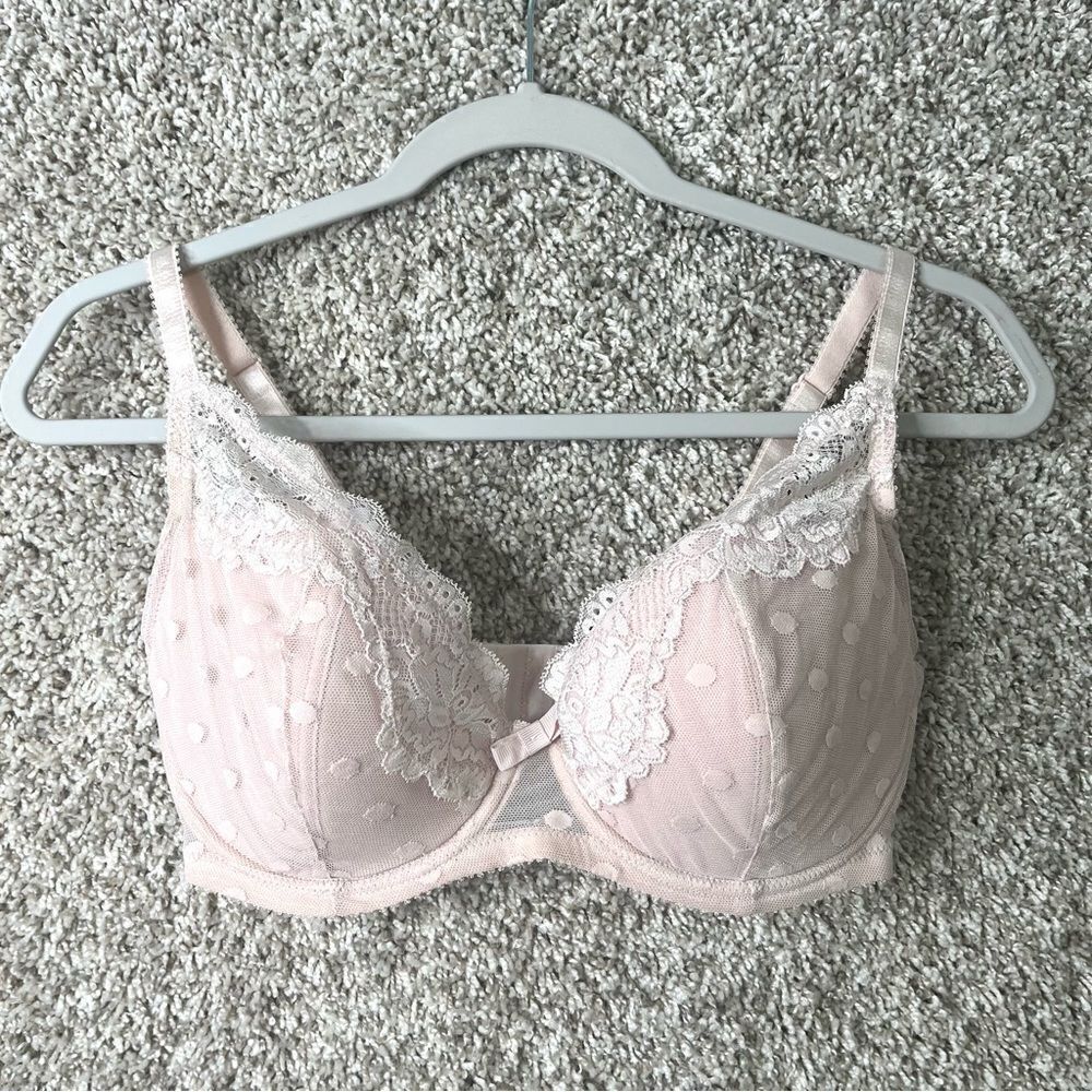 Adore Me Bra Womens 32DDD Amalee Light Pink Floral Lace Underwire Padded Push Up